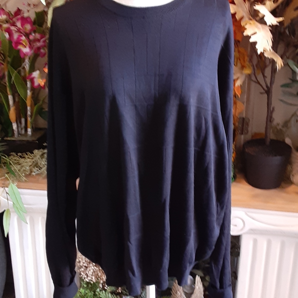 antholOgy, Silk, Blk on Blk Windowpane Knit Pullover, Size XXL